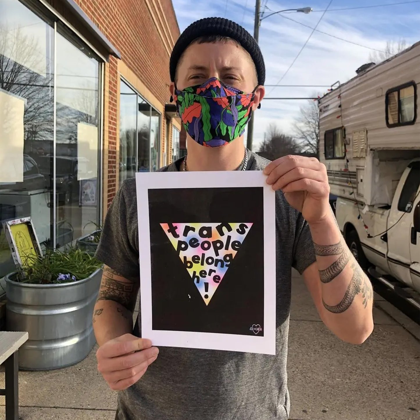 Ash + Chess: Trans People Belong Here Risograph Print