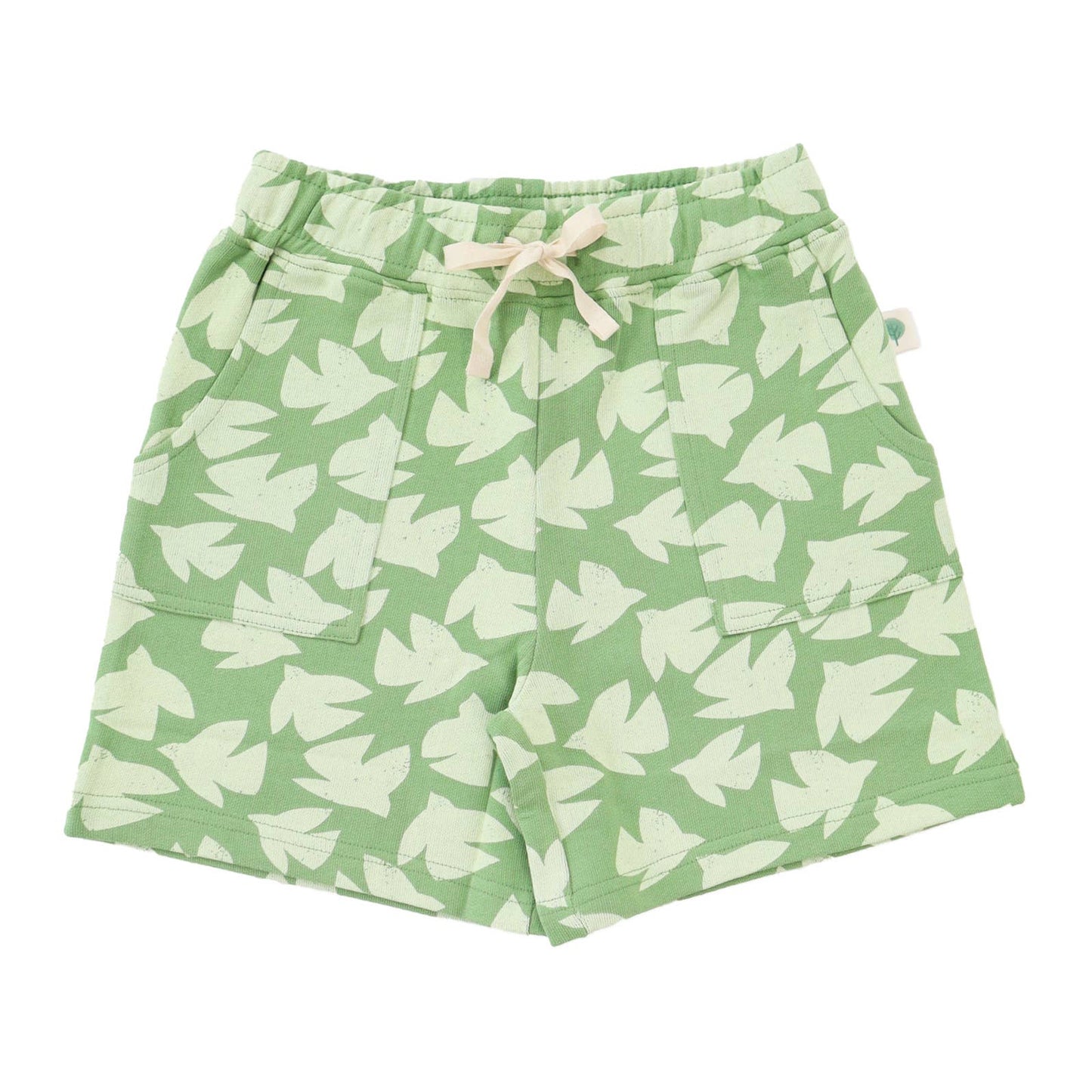 Kids' Cotton Shorts - Green Bird Print