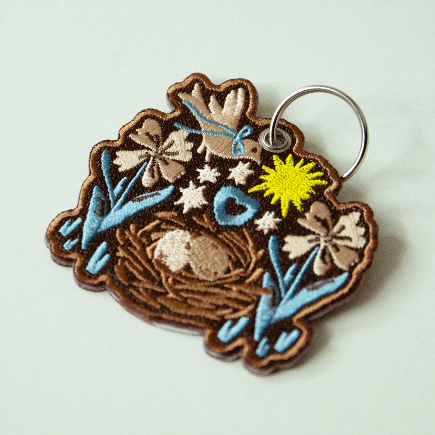 Flower Bird Nest Patch Keychain