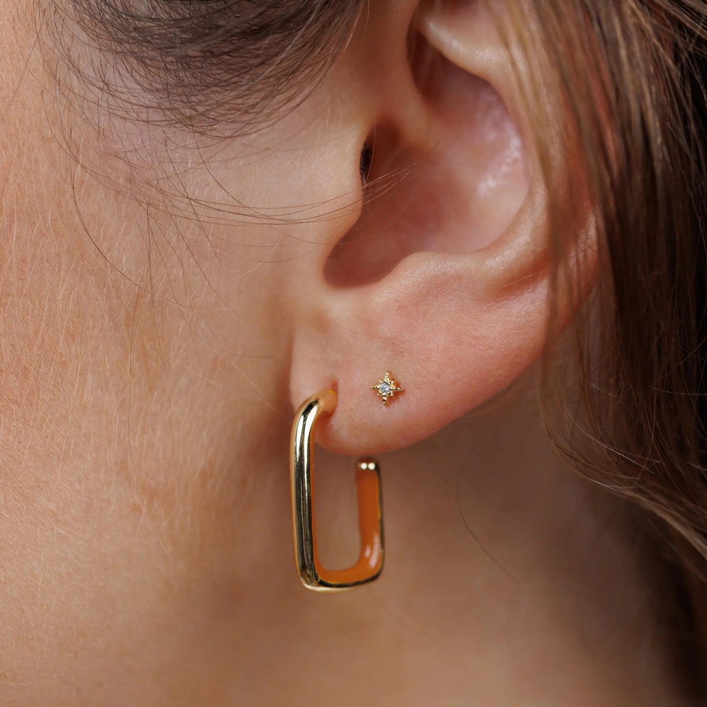 Enamel Large Rectangle Gold Hoops