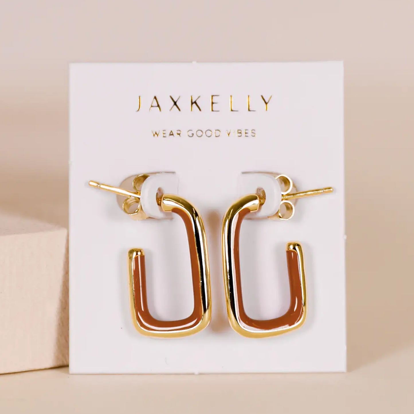 Enamel Large Rectangle Gold Hoops