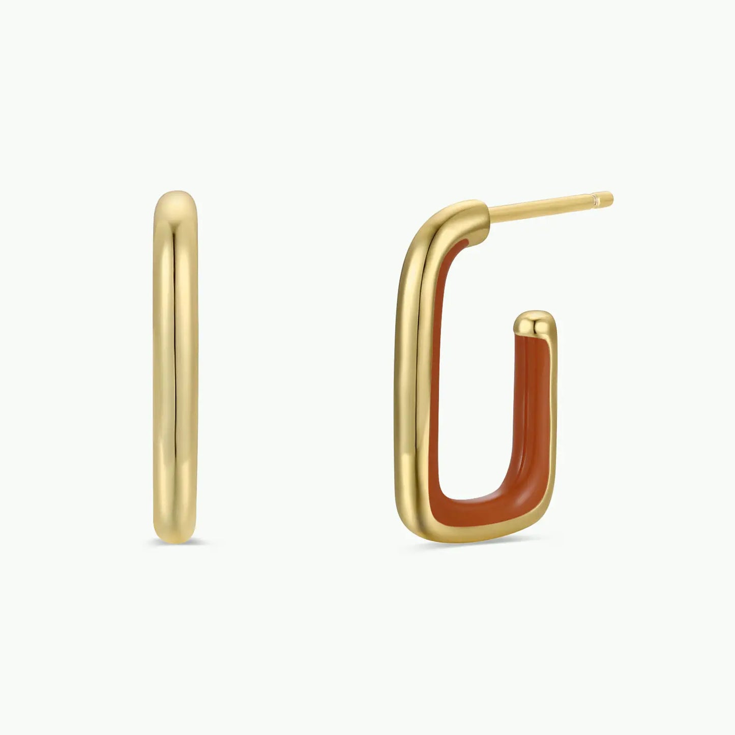 Enamel Large Rectangle Gold Hoops