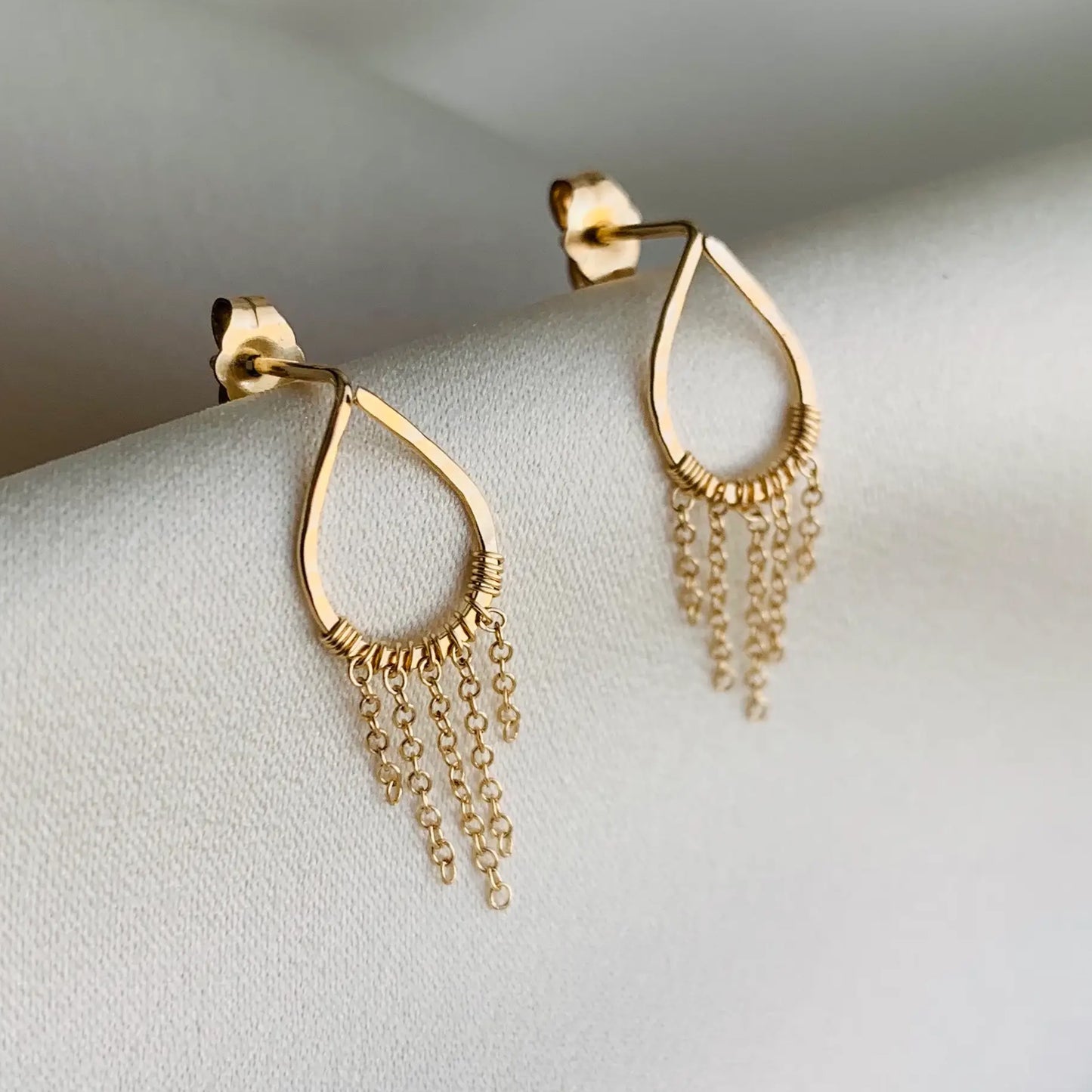 Pilar Studs with Chain - Gold Filled