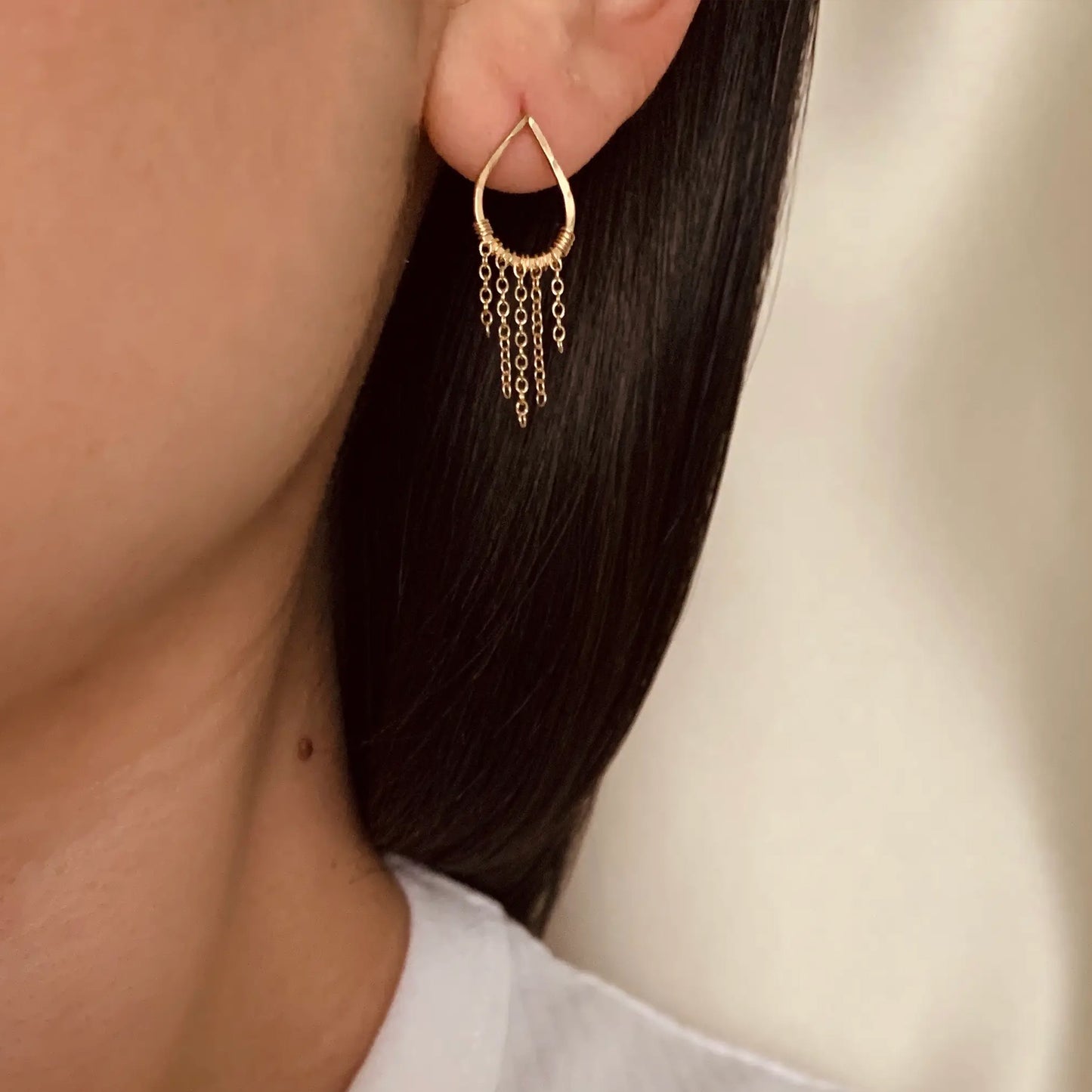 Pilar Studs with Chain - Gold Filled