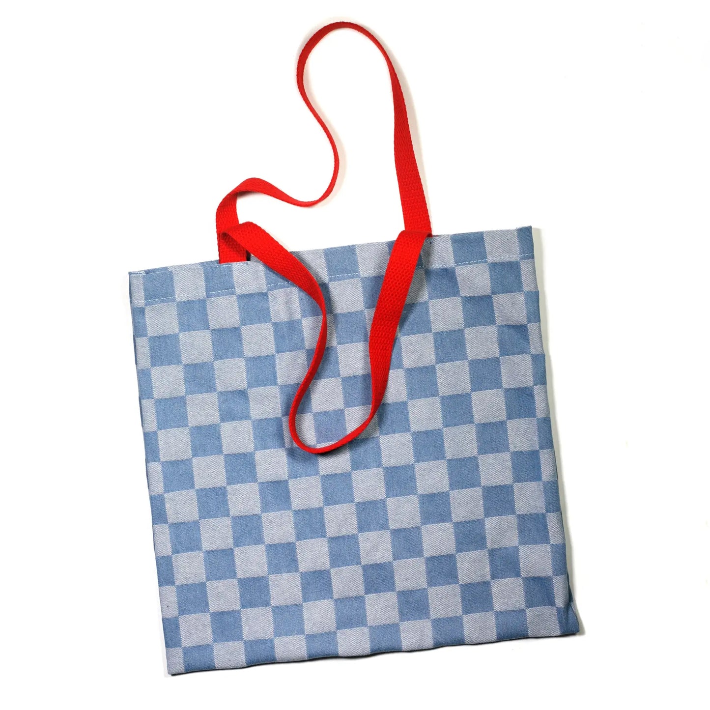 Check You Later Blue Denim Checkerboard Tote Bag
