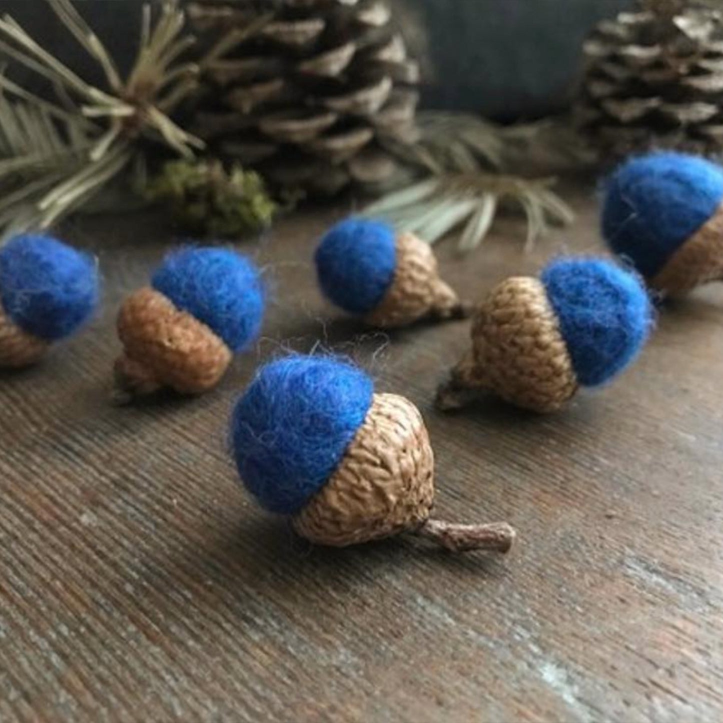 Blueberry Blue Felted Acorn Ornament