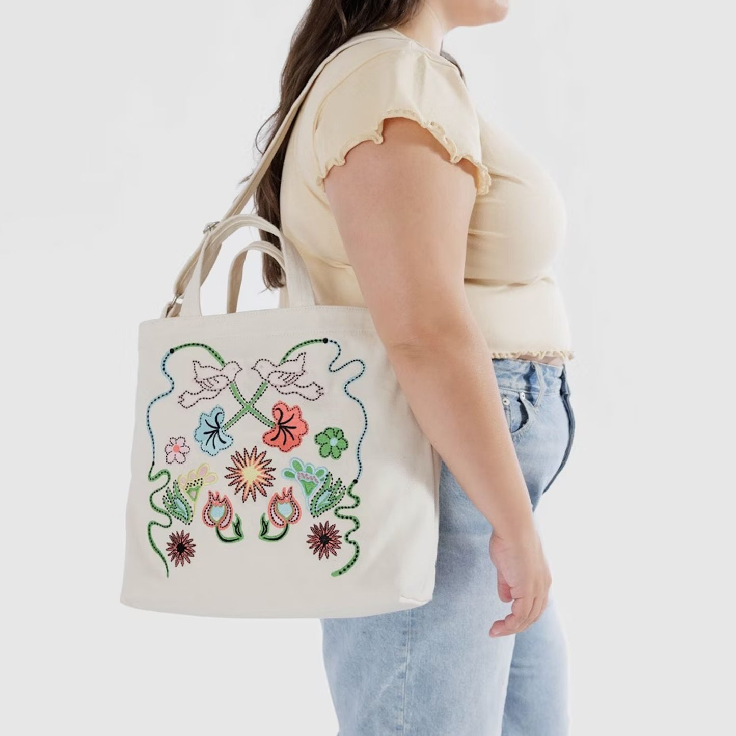 BAGGU Embroidered Ditsy Floral Horizontal Zip Duck Bag