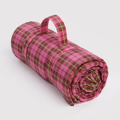 BAGGU Puffy Picnic Blanket: Azalea Pink Tartan