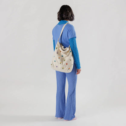 BAGGU Embroidered Ditsy Floral White Zip Duck Bag