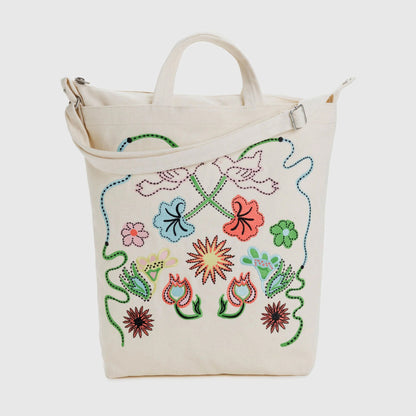 BAGGU Embroidered Birds Zip Duck Bag