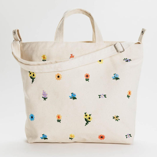 BAGGU Embroidered Ditsy Floral Horizontal Zip Duck Bag