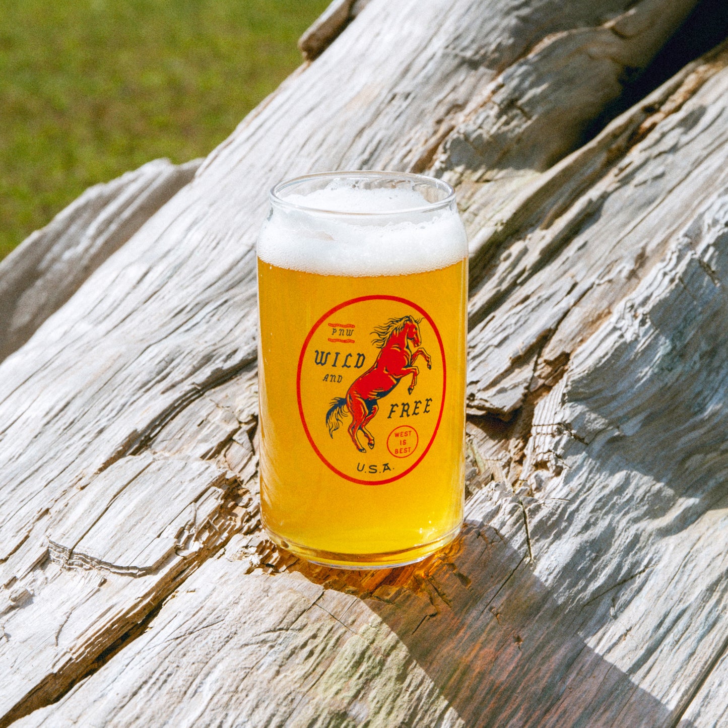 Wild & Free Horse Beer Can Glass