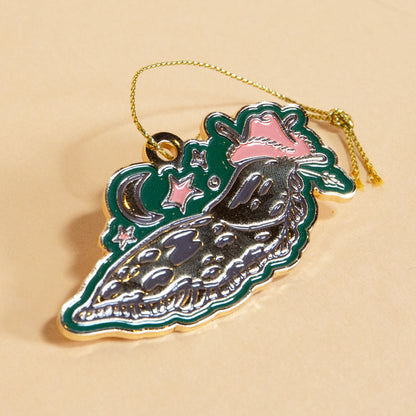 Banana Slug Cowboy Enamel Ornament