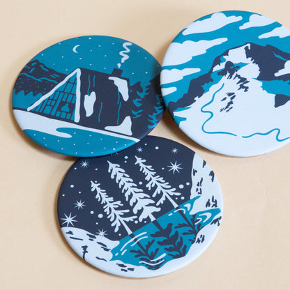 Snowy Cabin Coaster
