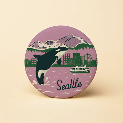 Seattle Orca Skyline Round Magnet