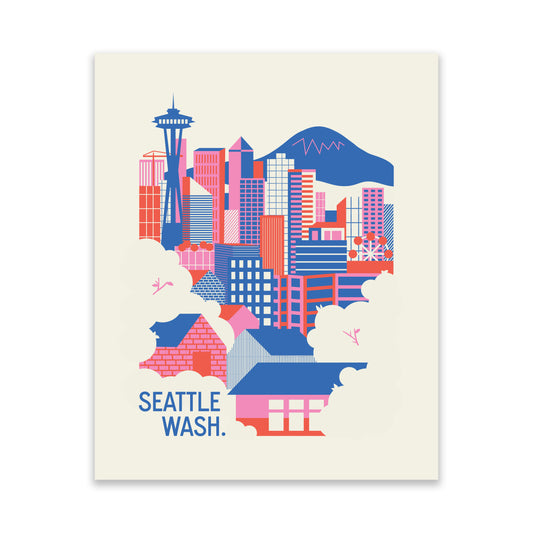 Seattle Skyline Pink/Blue Print