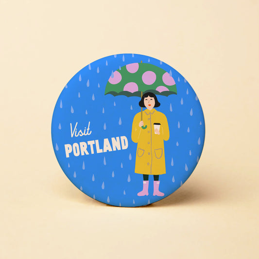 Visit Portland Rain Round Magnet