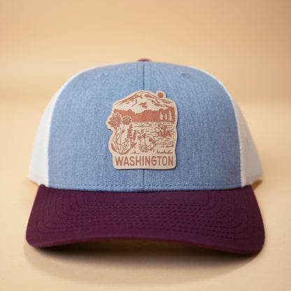 WA Mountain Lake Hat (Grey/Maroon)