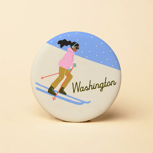 Washington Ski Round Magnet