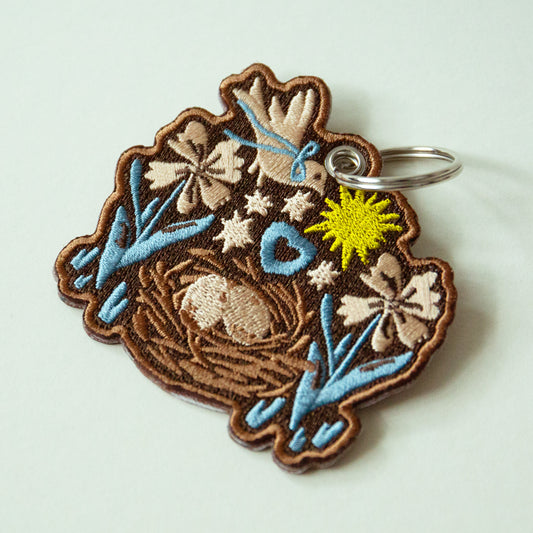 Flower Bird Nest Patch Keychain