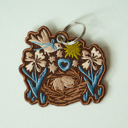 Flower Bird Nest Patch Keychain