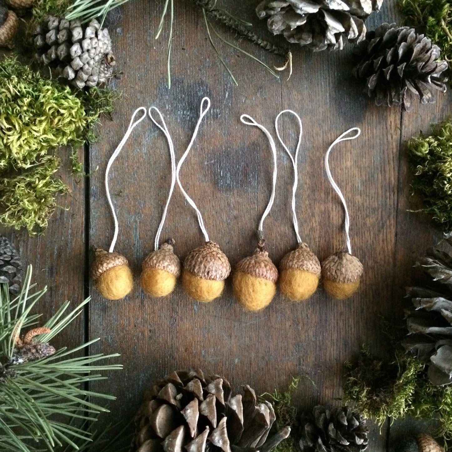 Maple Leaf Yellow Felted Wool Acorn Ornament