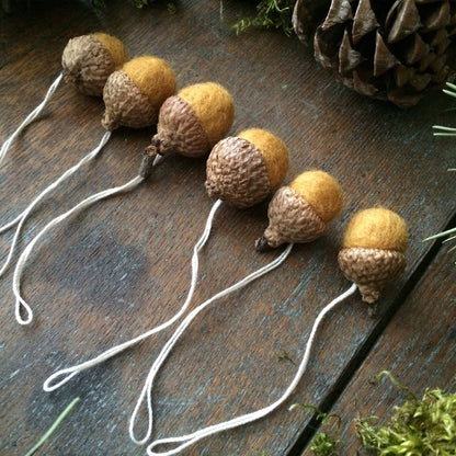 Maple Leaf Yellow Felted Wool Acorn Ornament