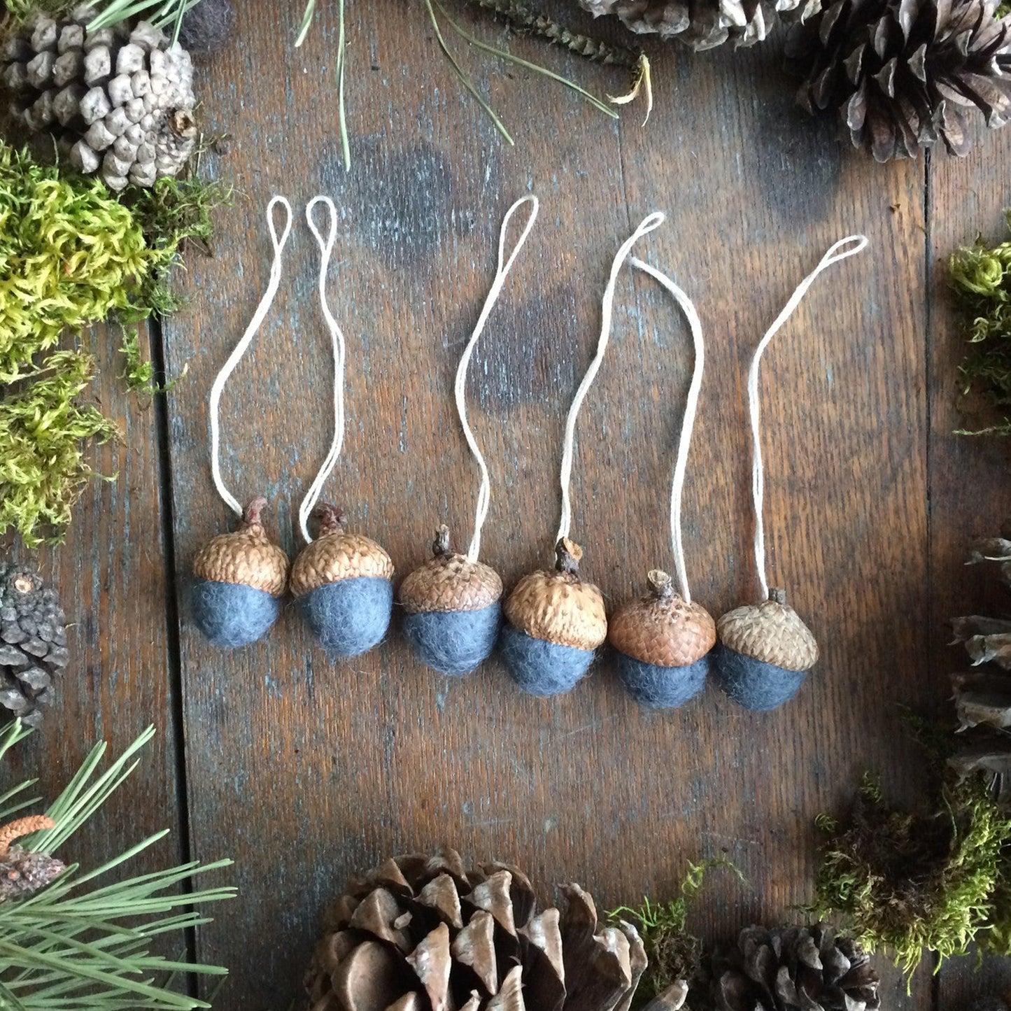 Raincloud Blue Felted Wool Acorn Ornament