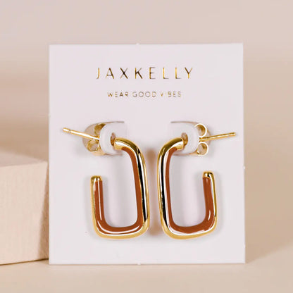Enamel Large Rectangle Gold Hoops