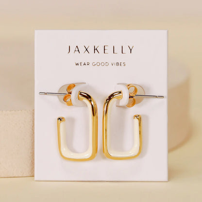 Enamel Large Rectangle Gold Hoops