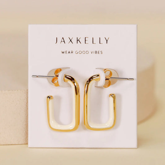 Enamel Large Rectangle Gold Hoops