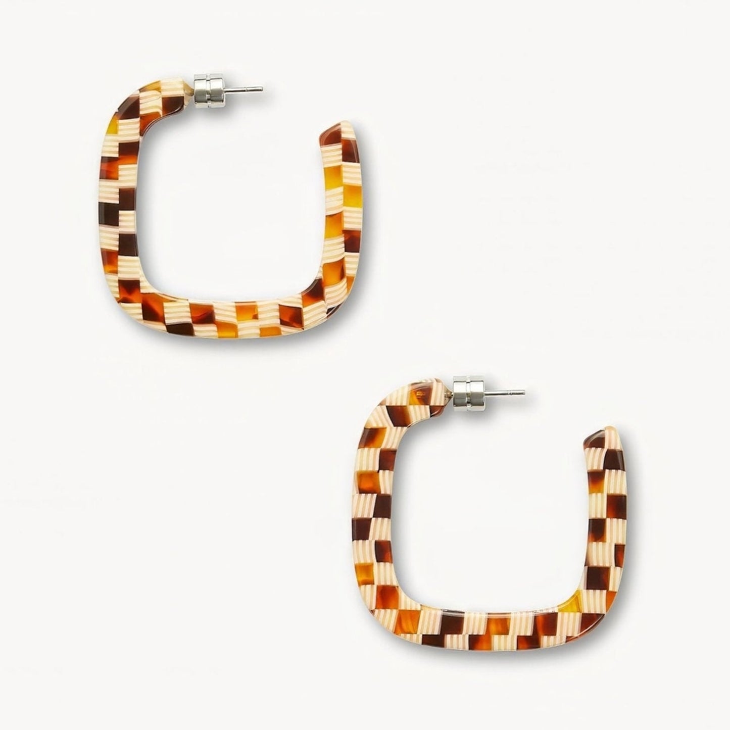 Midi Square Hoops in Tortoise Checker