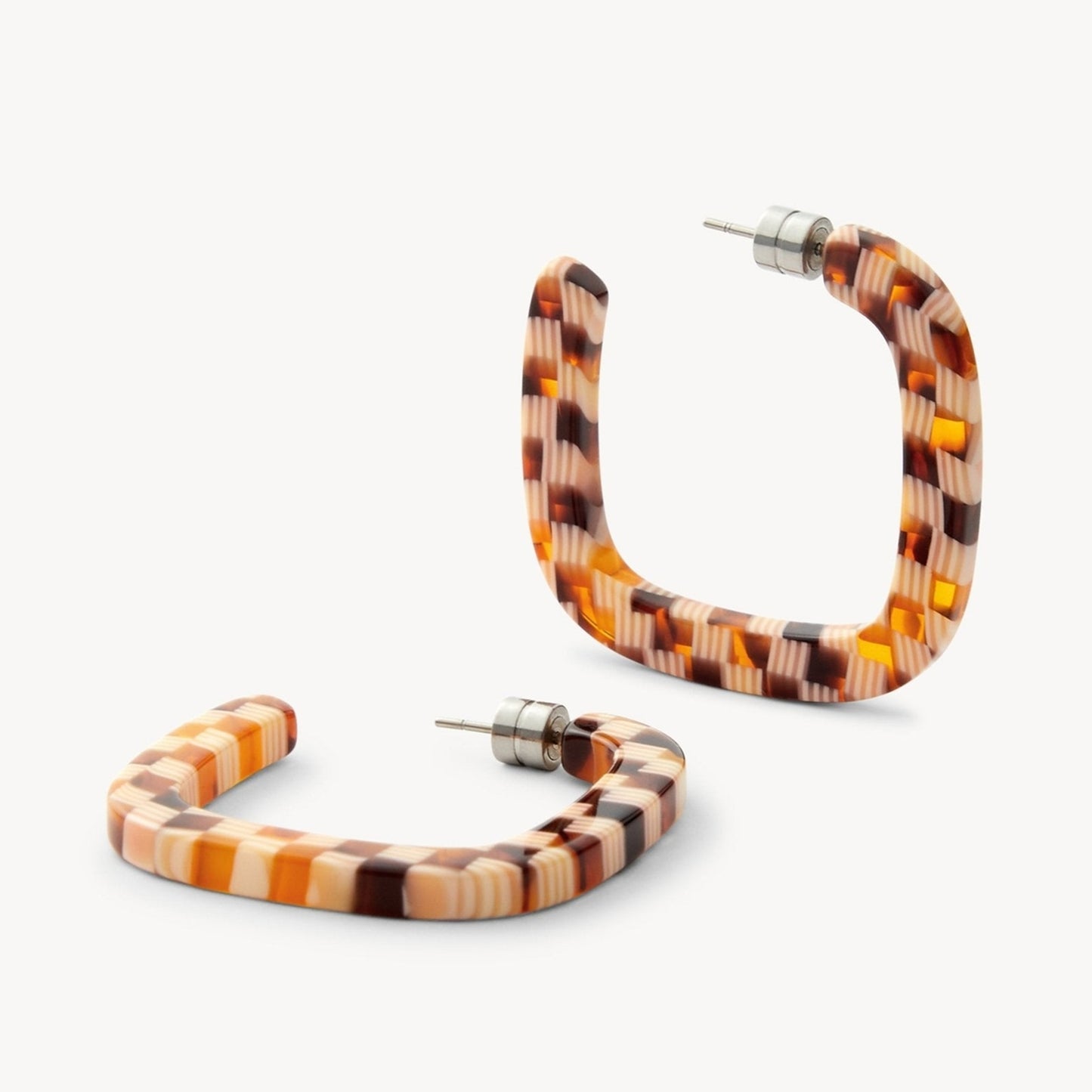 Midi Square Hoops in Tortoise Checker