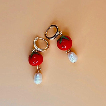 Tomato & Pearl Earrings