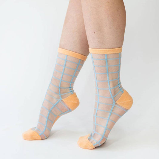 Melon Blues Grid Crew Socks