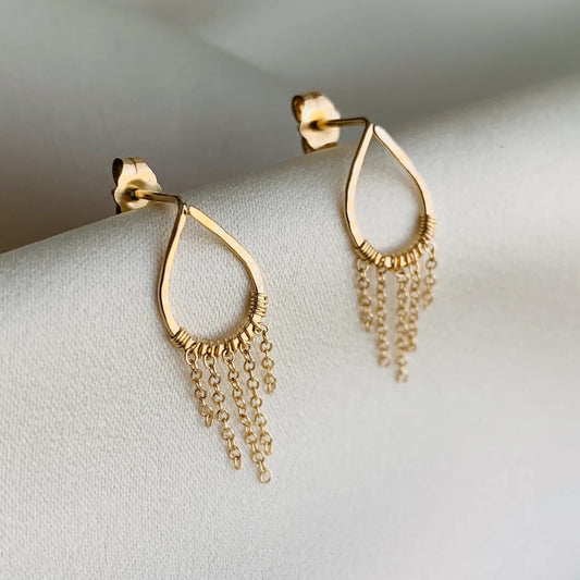 Pilar Studs with Chain - Gold Filled