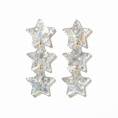 Star Chain Earrings in Iridescent Silver