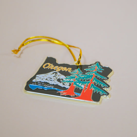 Retro Oregon Landscape Enamel Ornament