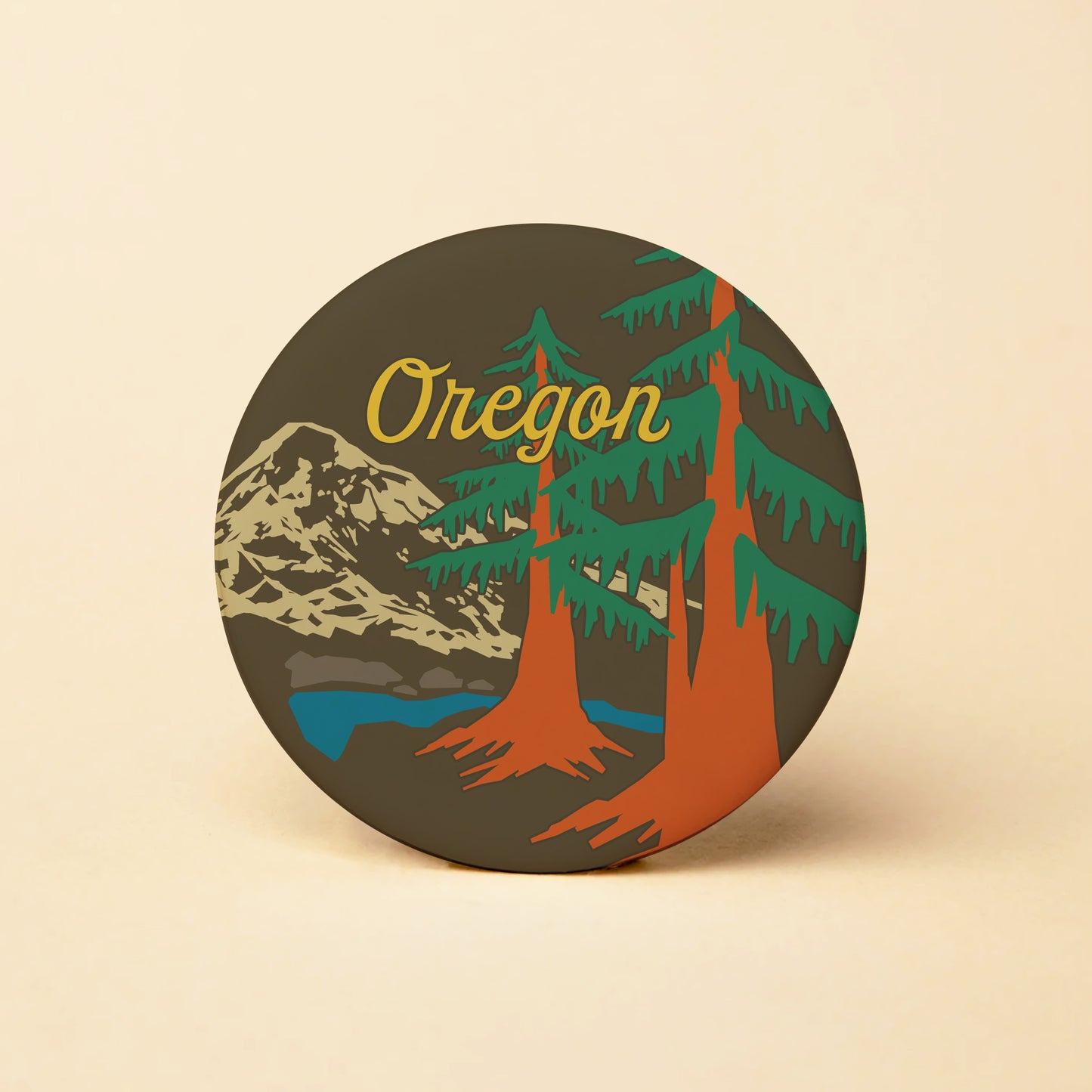 Retro Oregon Landscape Round Magnet