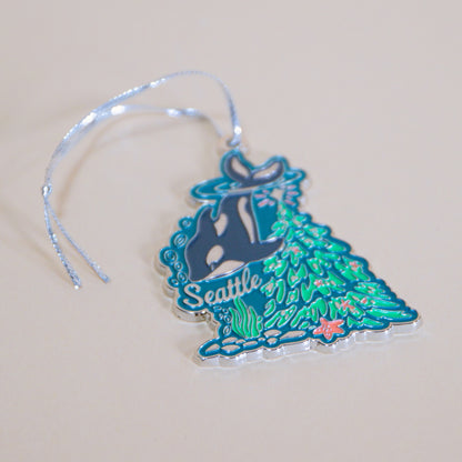 Seattle Orca Tree Enamel Ornament