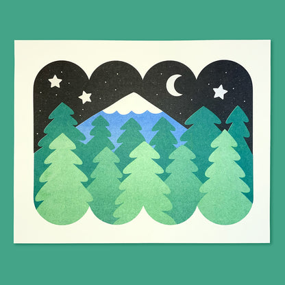 Wildkat Studio: Mountain & Trees Riso Print