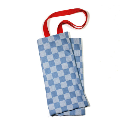 Check You Later Blue Denim Checkerboard Tote Bag