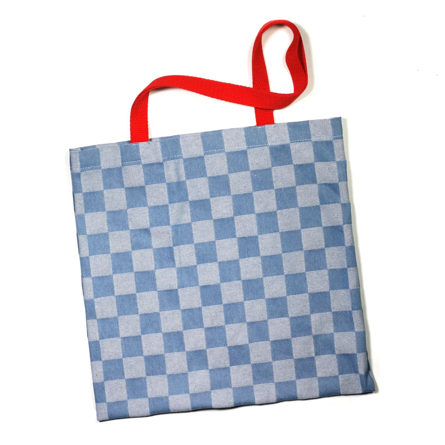 Check You Later Blue Denim Checkerboard Tote Bag