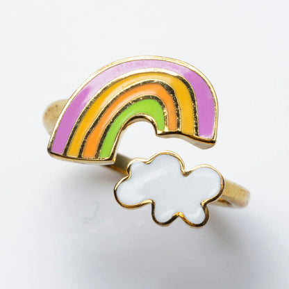 Yellow Owl Adjustable Ring - Rainbow