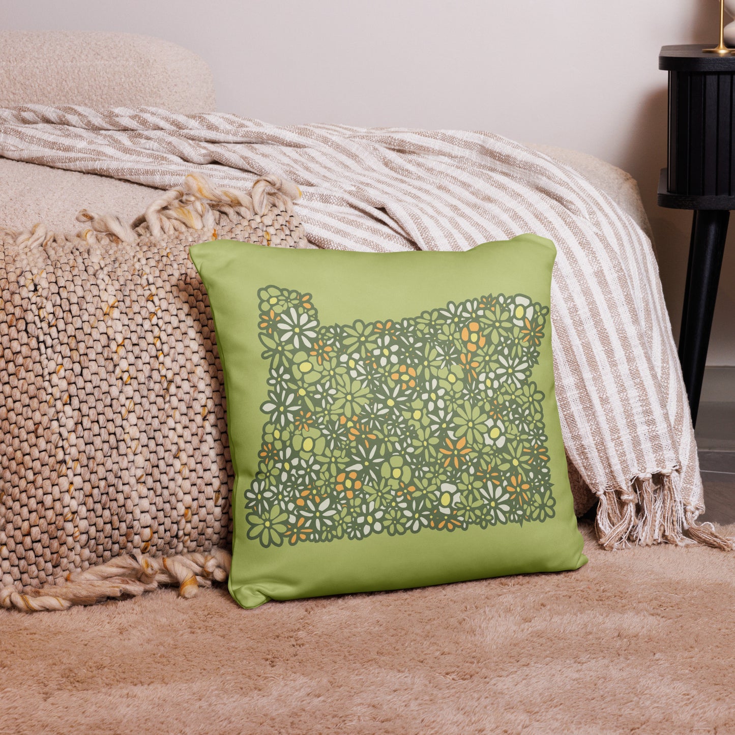 OR Blossoms Throw Pillow (Green)