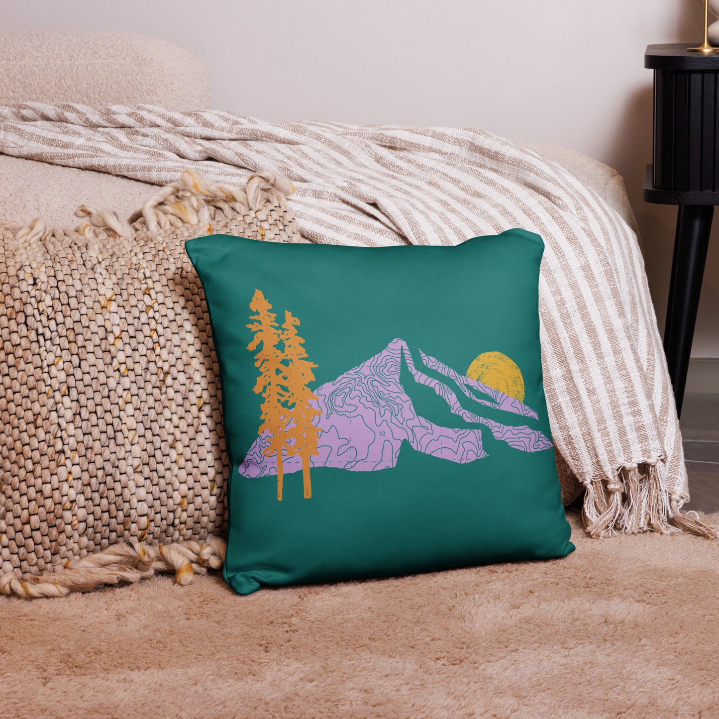 Mountain Topo Throw Pillow (Green)