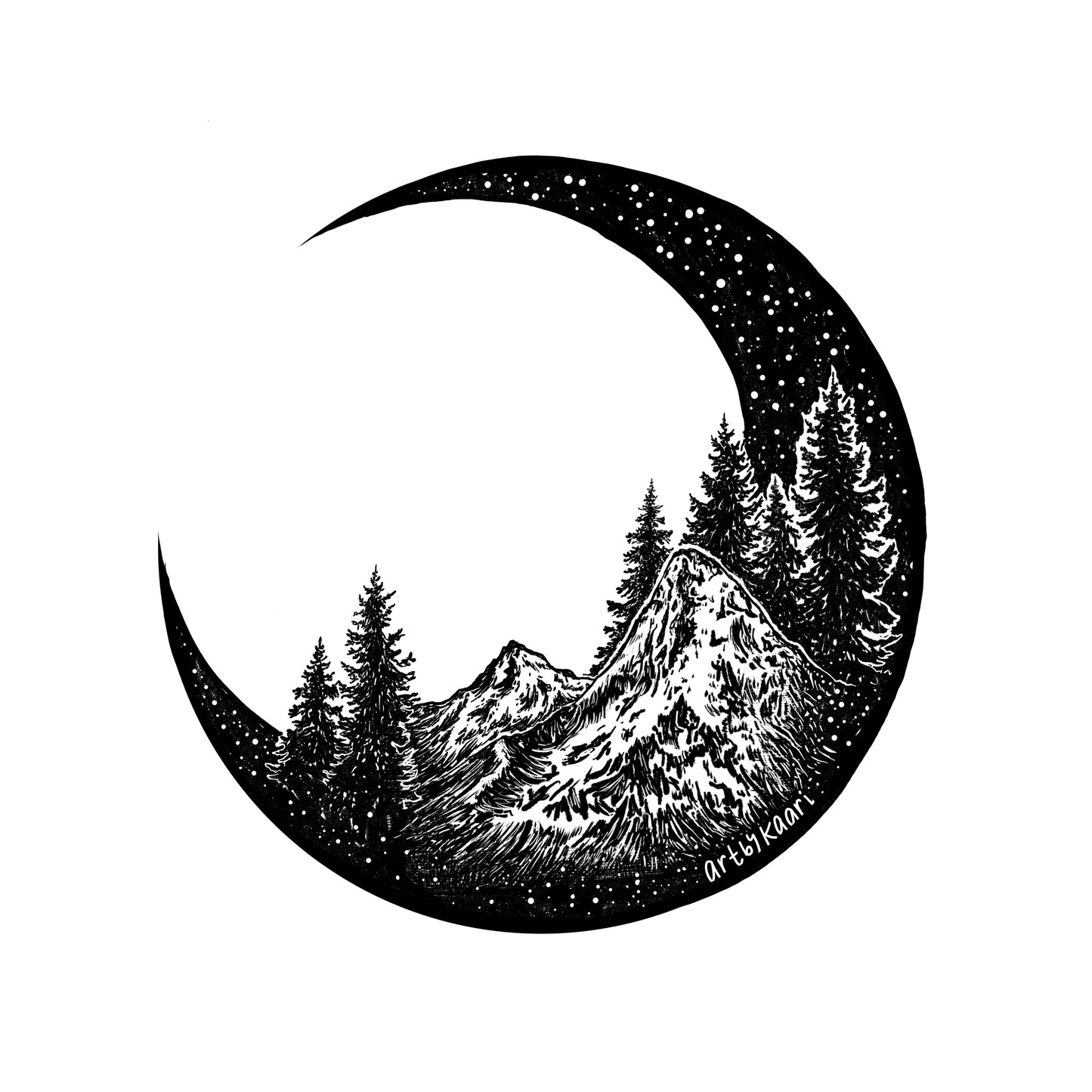 Kaari & Co: Mountain and Forest Crescent Moon Print