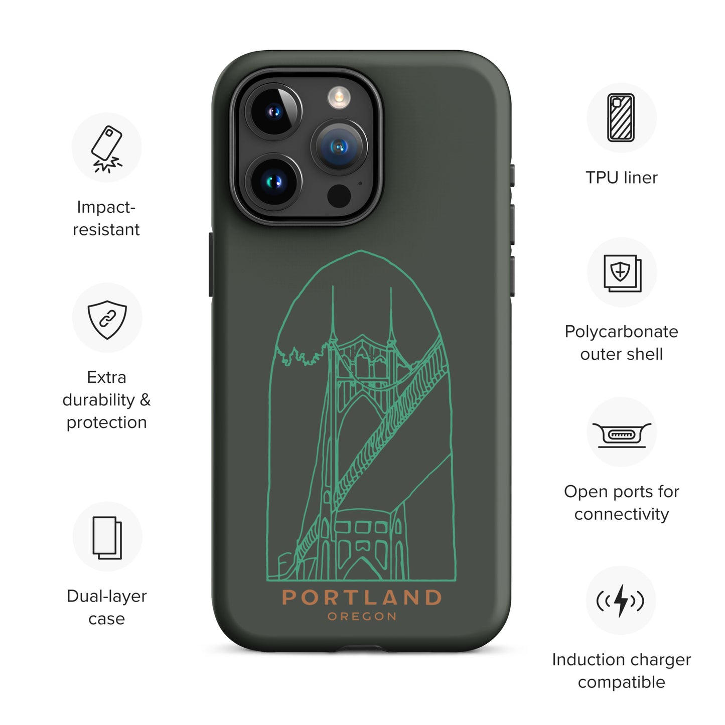 St. Johns Bridge Tough Case for iPhone 15 Pro Max