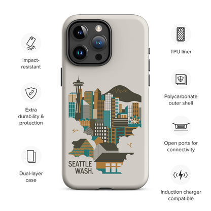 Seattle Skyline (Dark Mode) Tough Case for iPhone 15 Pro Max
