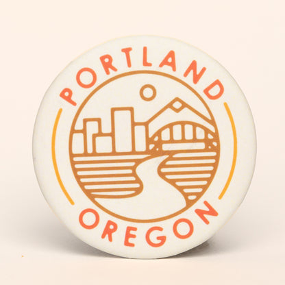 Retro Portland Skyline Round Magnet